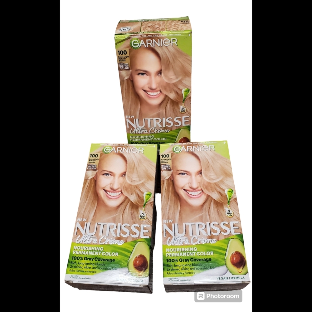 3 Garnier Nutrisse Nourishing Hair Color Creme 100 Extra-Light Natural Blonde